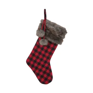 Buffalo Check With Faux Fur Trim Stocking