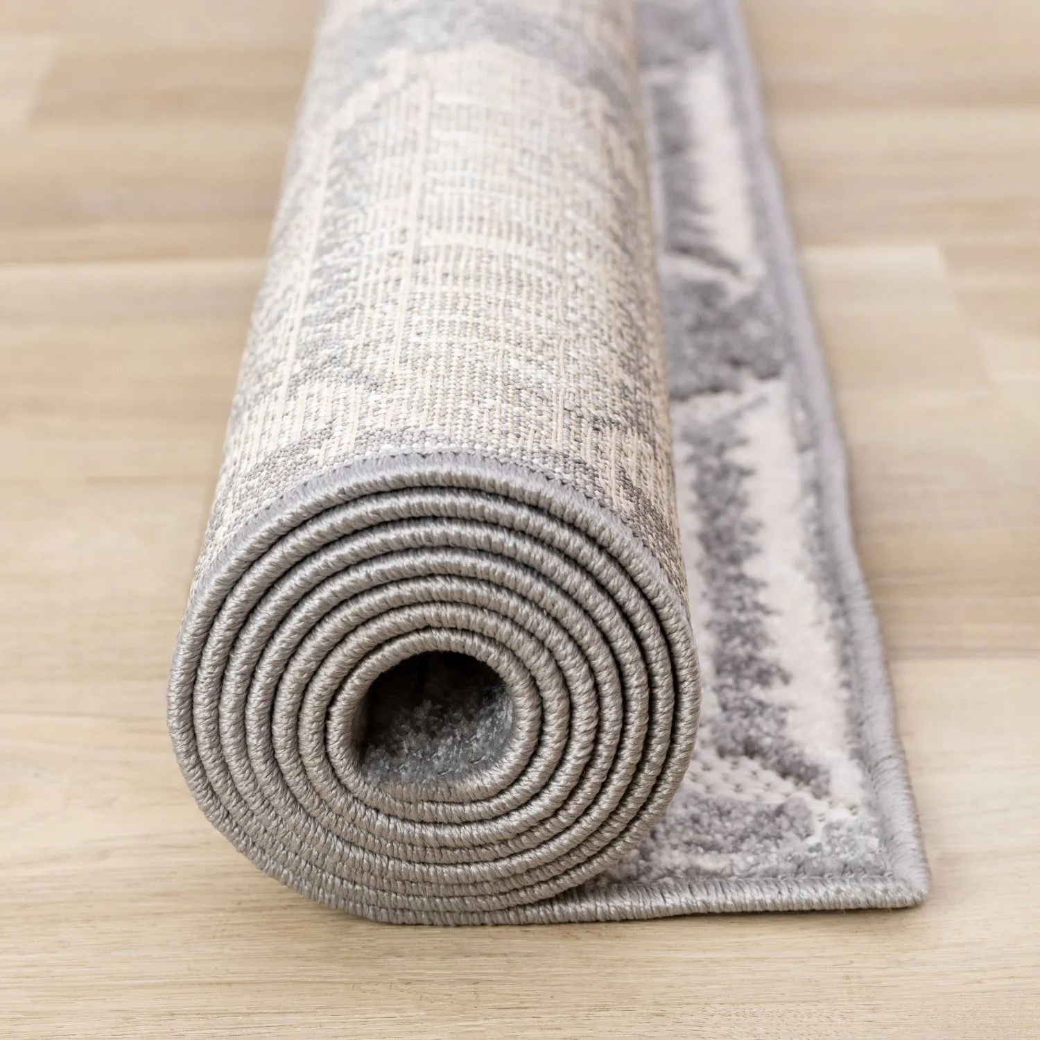 Grey Pathway 6'7" x 9'6" Ogee Patterned Area Rug - Grey, White
