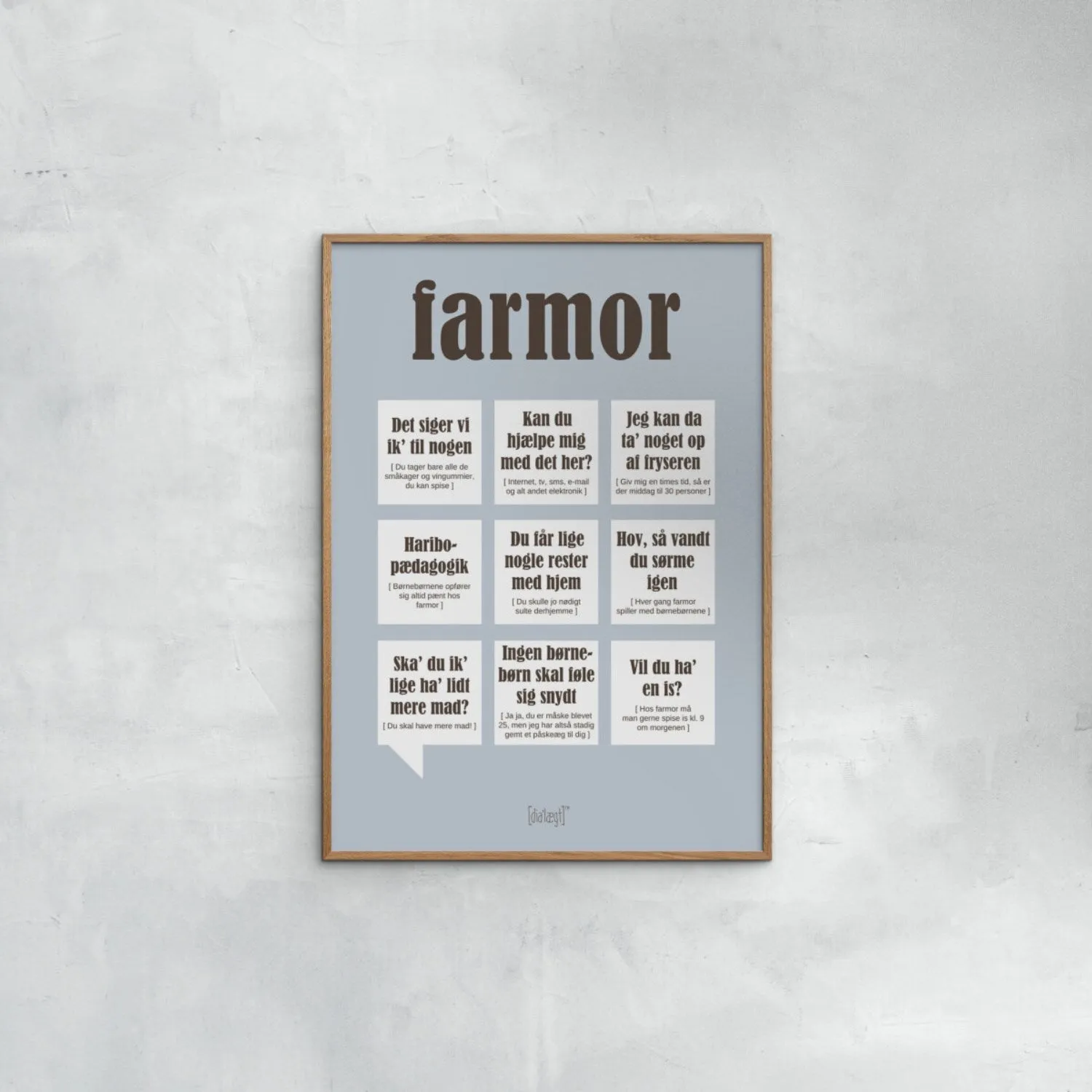 Poster & Frame Dialægt - Farmor — Grå