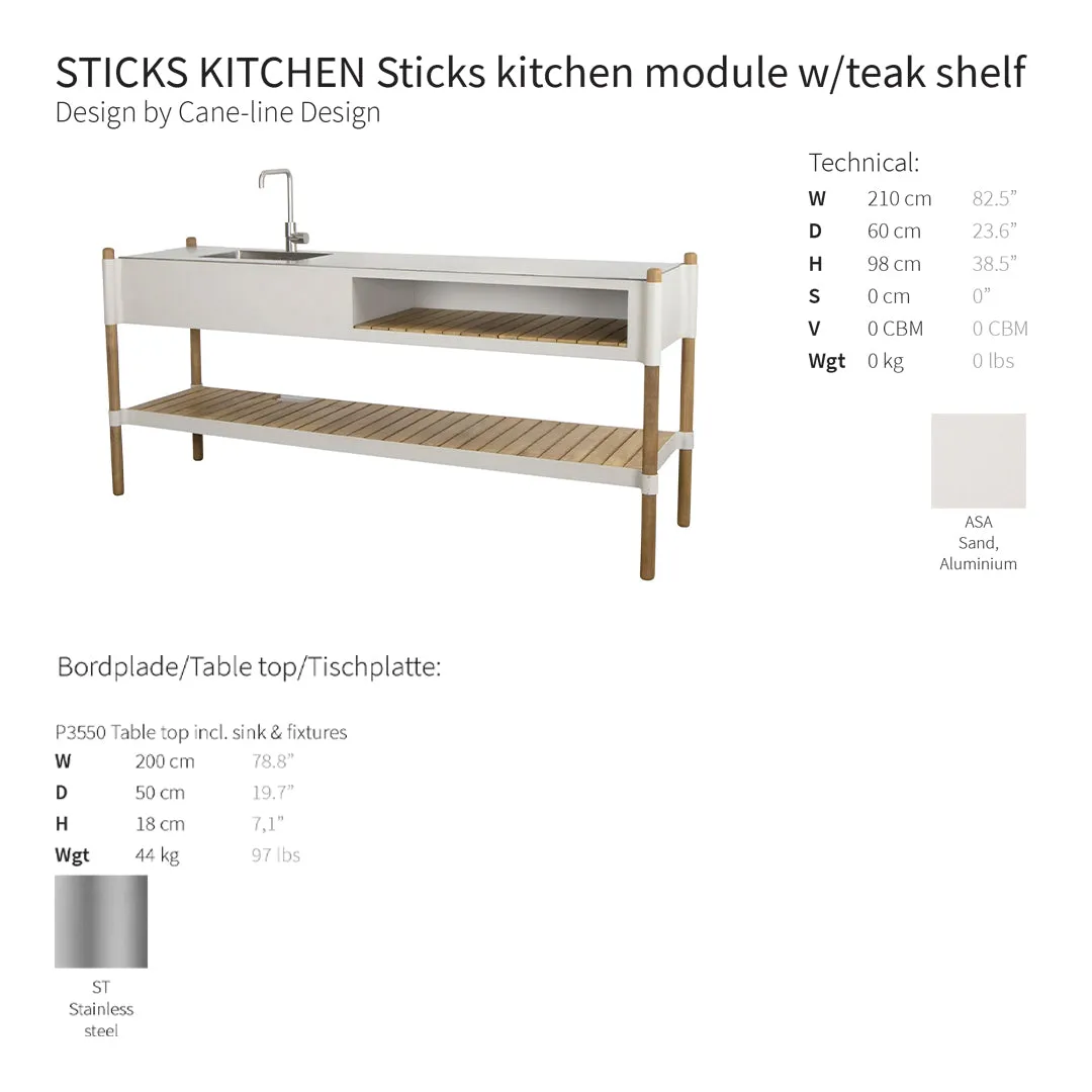 Sticks Outdoor Kitchen Module w/ Steel Sink & Countertop